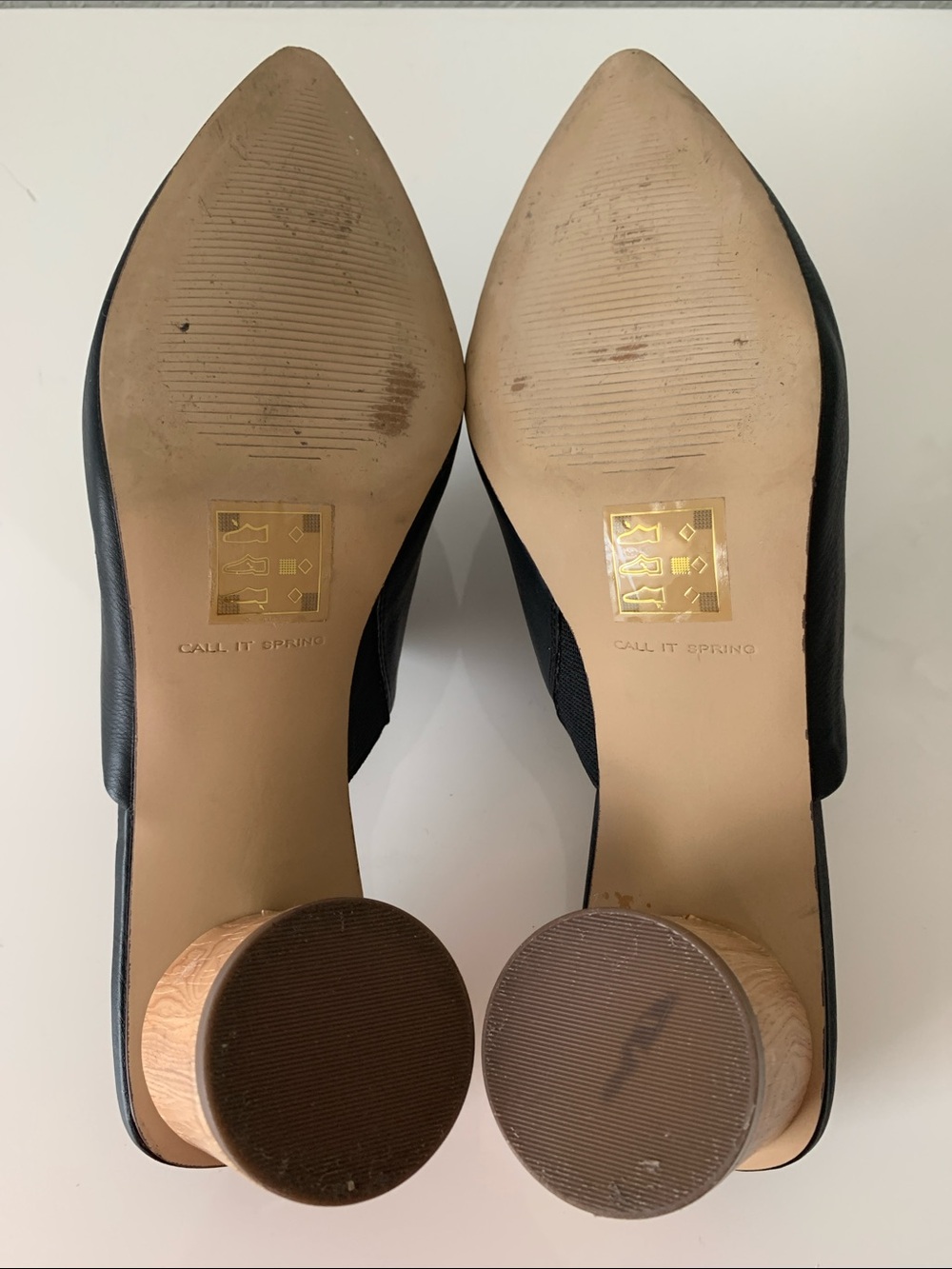 Call It Spring Black Pointed Mules Vegan with Wood-Textured Block Heel Size 8 - Picture 7 of 11